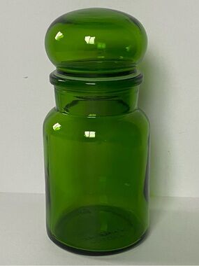 Vintage Green Mushroom Bubble Top Lid Glass Apothecary Jar Canister Belgium 7”